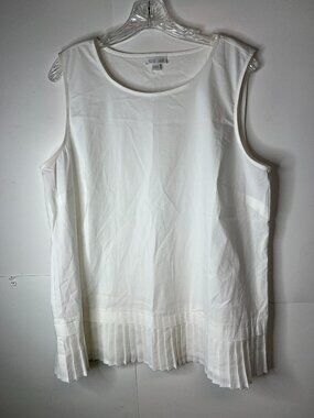J Jill White Shirt Collection Women's Large Sleeveless Pleated Hem Blouse Top